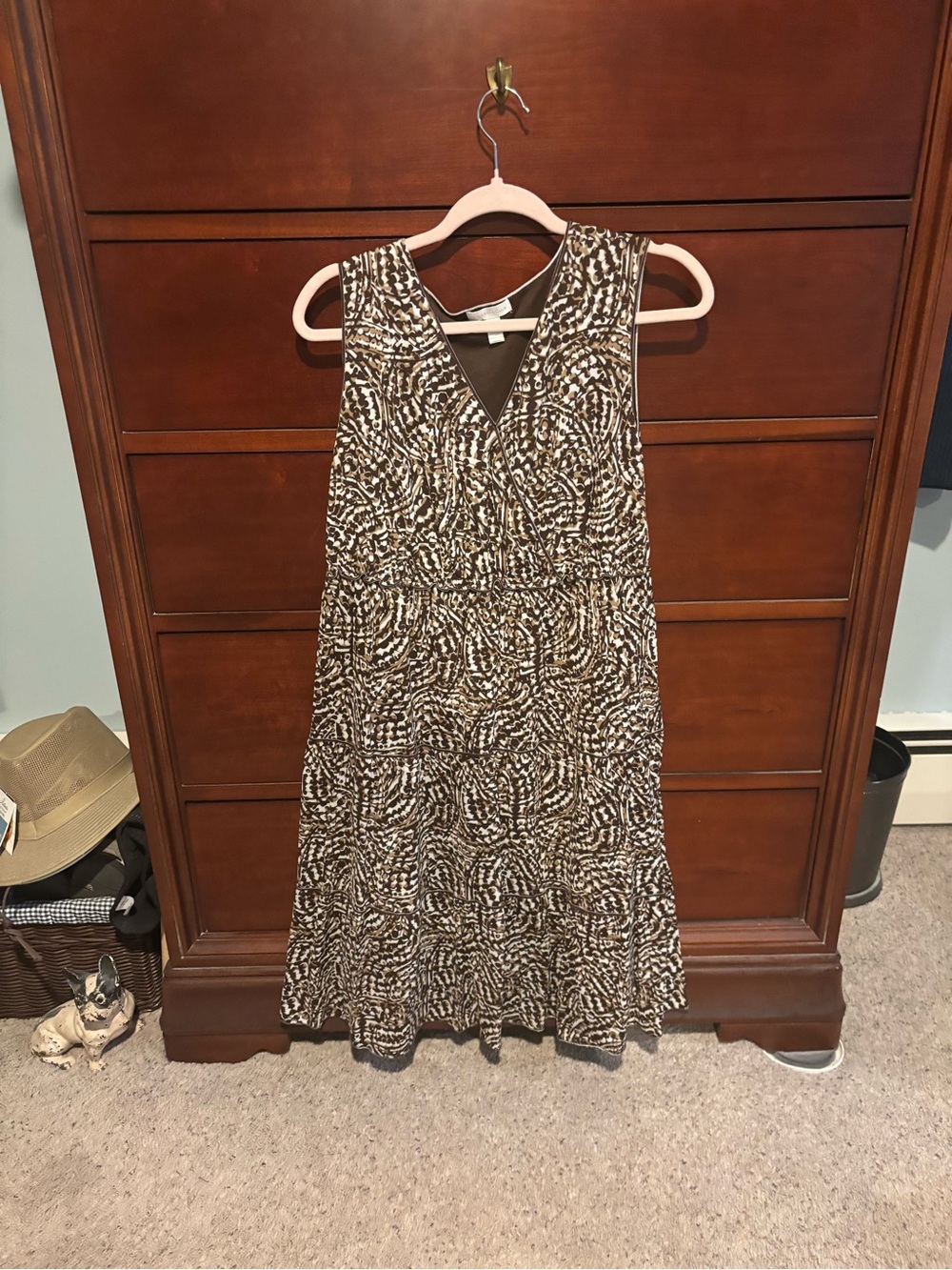 Charter Club Brown & Cream Printed V-Neck Dress